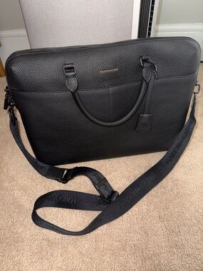 Matt & Nat Black Pebbled Laptop Briefcase with Detachable Strap